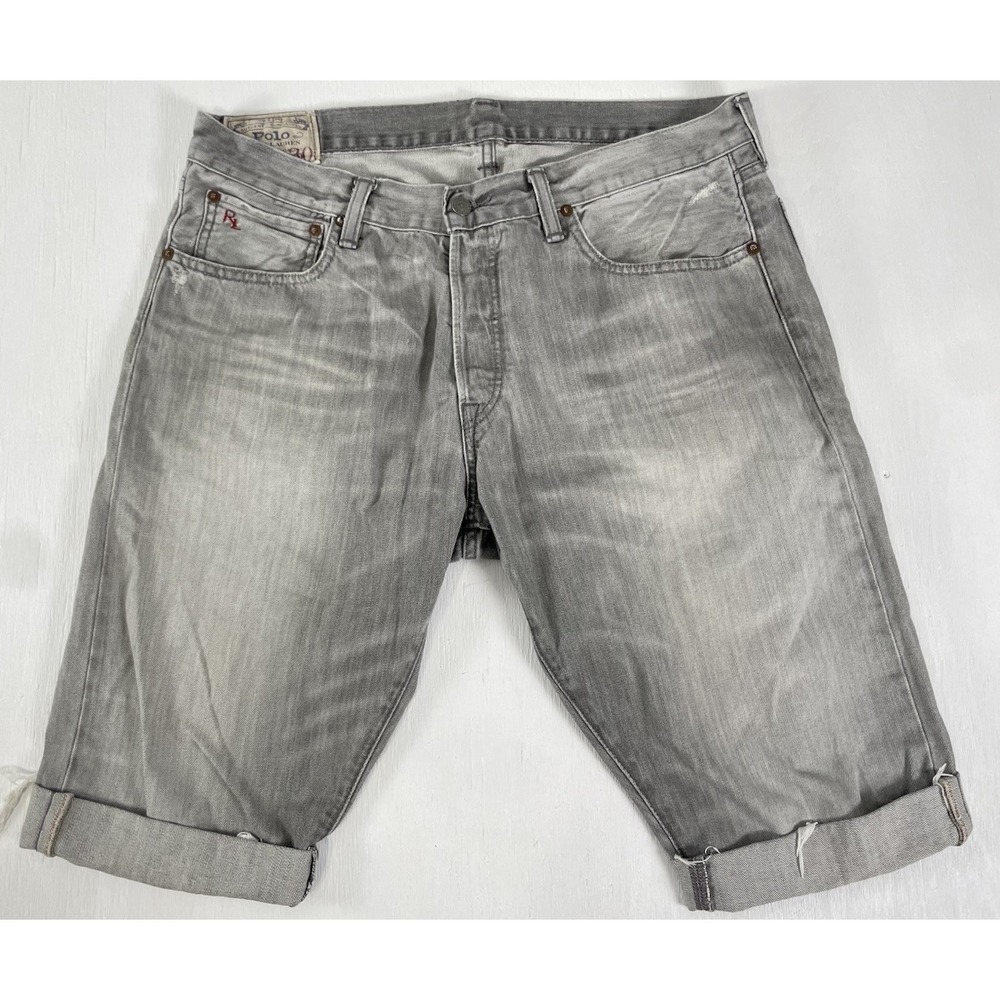 Polo RL Ralph Lauren‎ GRAY Denim Jean Shorts Men's Size 36 Slim Cut Off Vintage